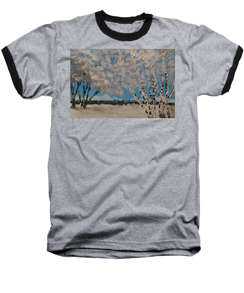 Landscape Baseball T-Shirt featuring the painting Birch Snow by Etta Harris