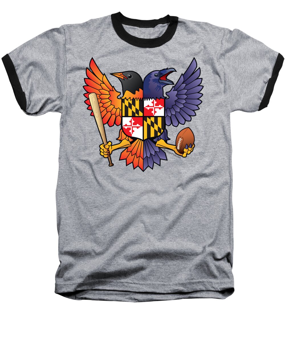 Birdland Baseball T-Shirt featuring the digital art Birdland Baltimore Raven and Oriole Maryland Shield by Joe Barsin