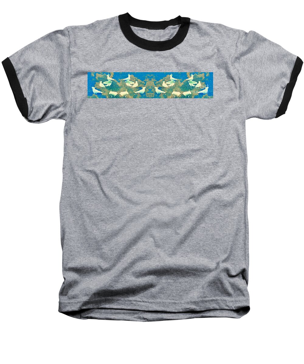 Birds Baseball T-Shirt featuring the mixed media Birds In Paradise by Leanne Seymour