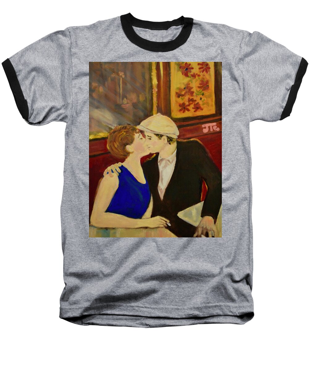 Couples Baseball T-Shirt featuring the painting Bisou by Julie Todd-Cundiff