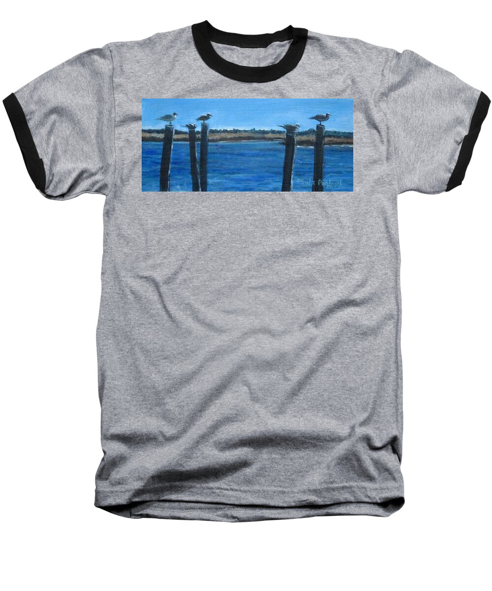 Seagulls Baseball T-Shirt featuring the painting Bivalve Seagulls by Paula Pagliughi