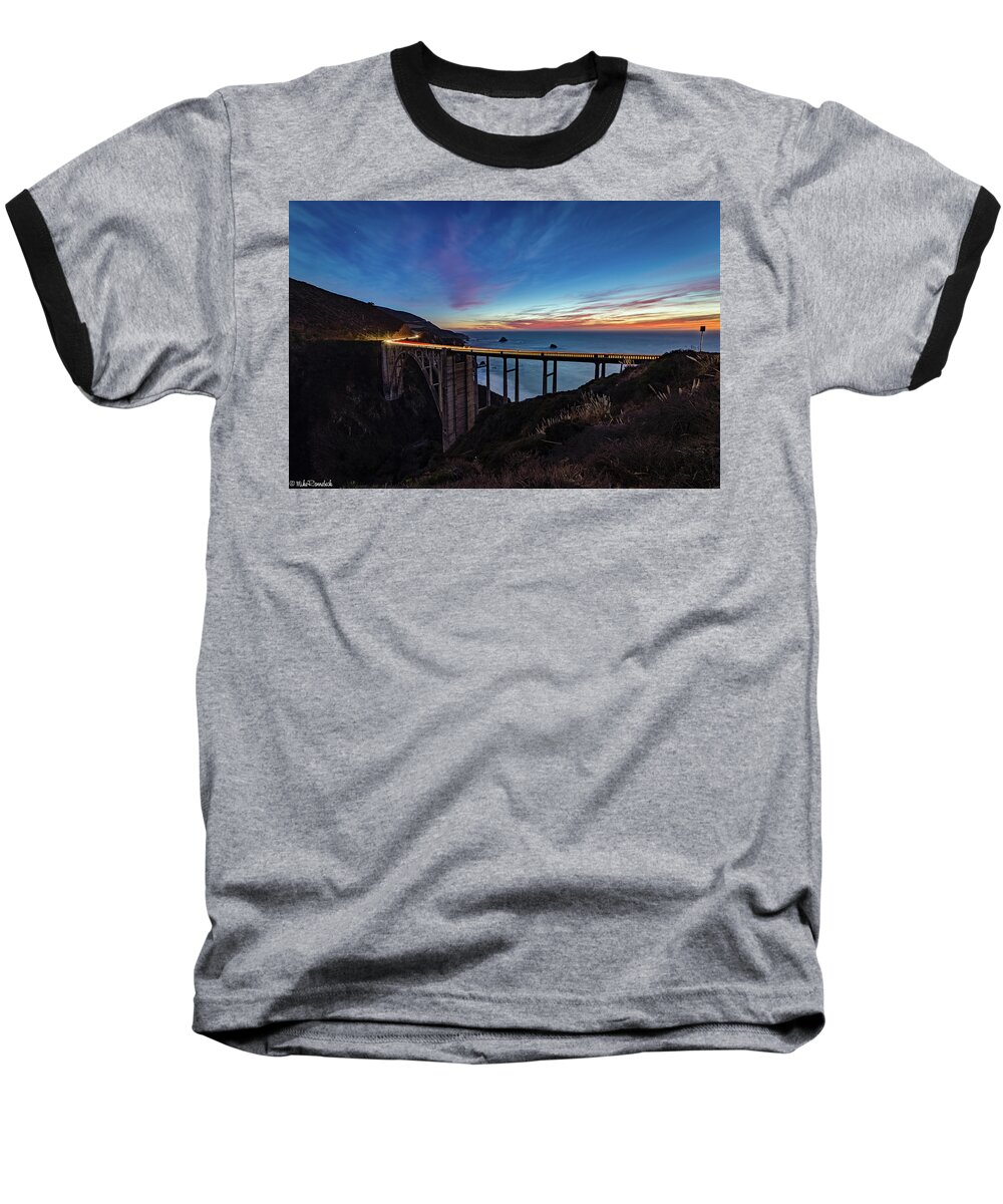 Bixby Bridge Baseball T-Shirt featuring the photograph Bixby Bridge Sunset by Mike Ronnebeck