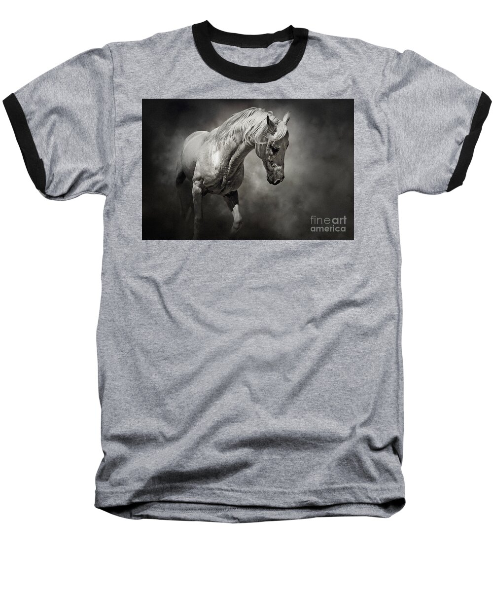 Horse Baseball T-Shirt featuring the photograph Black and White Horse - Equestrian art poster by Dimitar Hristov