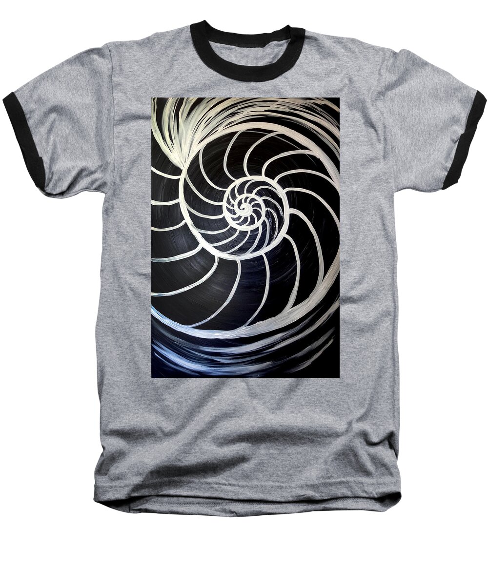 Black Baseball T-Shirt featuring the painting Black and White Nautilus Spiral by Michelle Pier