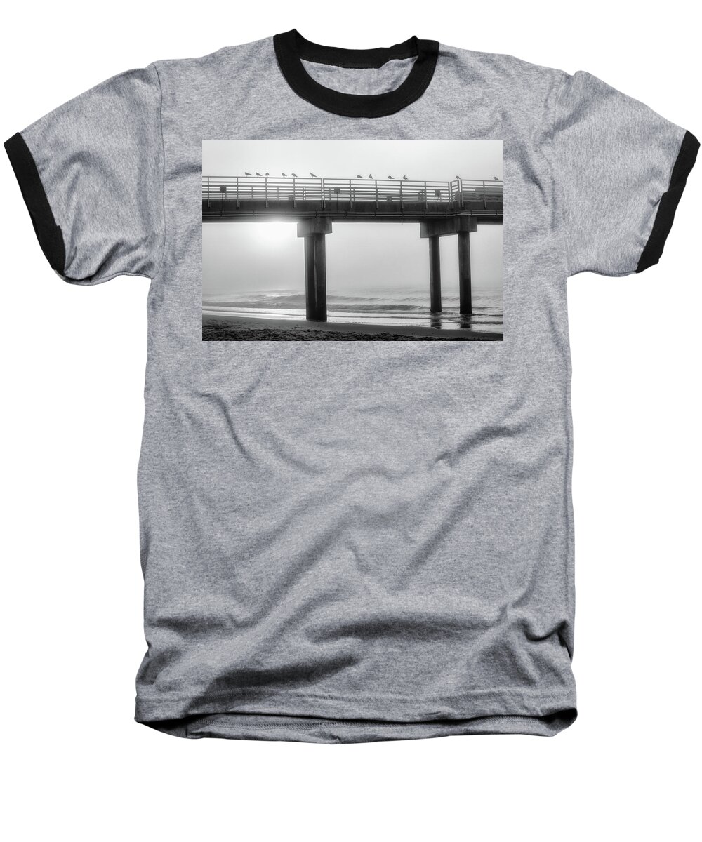 Beach Baseball T-Shirt featuring the photograph Black and White Pier Alabama by John McGraw