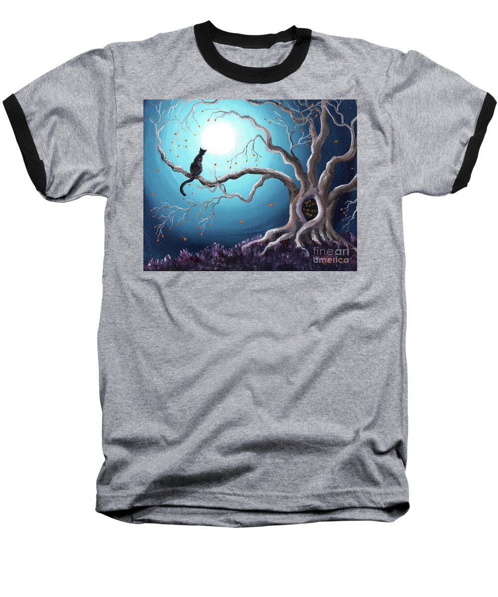 Landscape Baseball T-Shirt featuring the painting Black Cat in a Haunted Tree by Laura Iverson