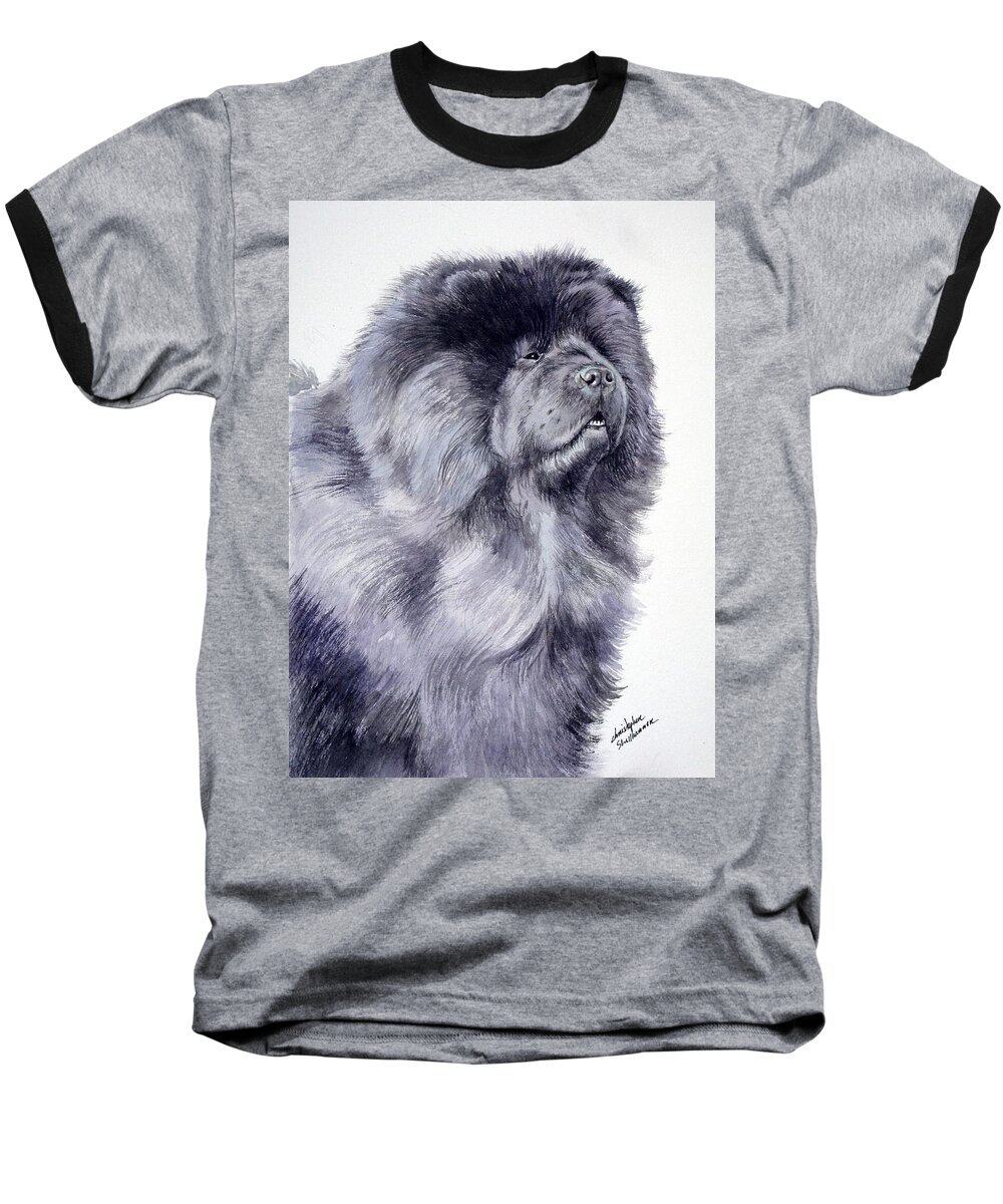Dog Baseball T-Shirt featuring the painting Black Chow Chow by Christopher Shellhammer