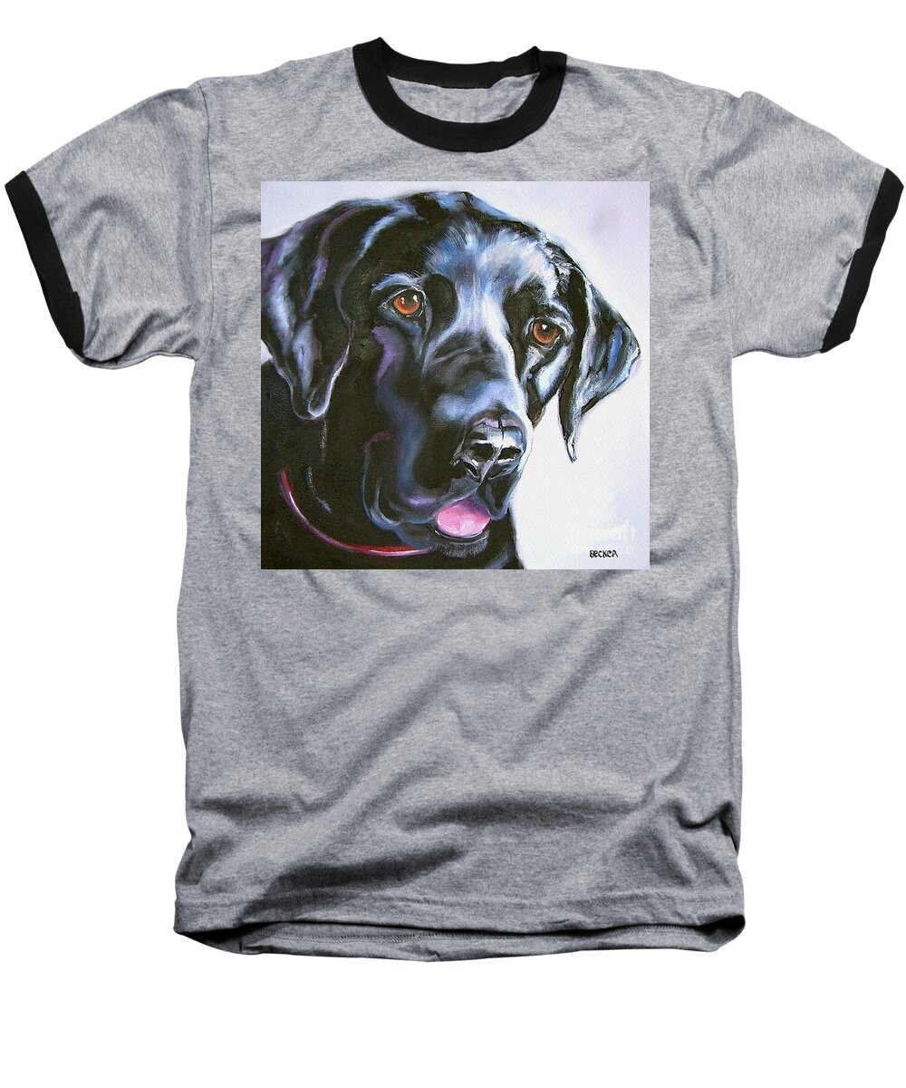 Dogs Baseball T-Shirt featuring the painting Black Lab No Ordinary Love by Susan A Becker