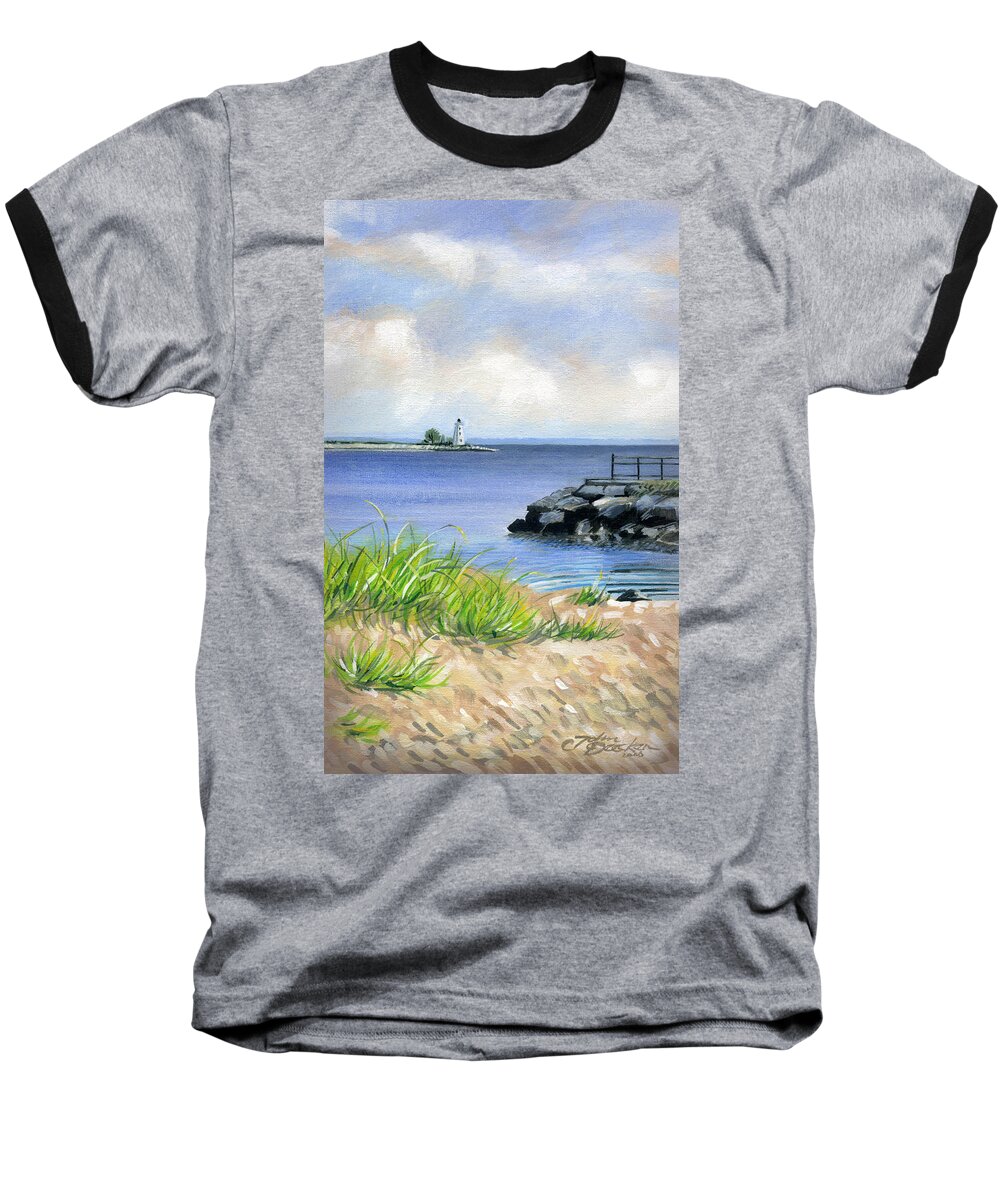 Lighthouse Seascape Baseball T-Shirt featuring the painting Black Rock by John Deecken