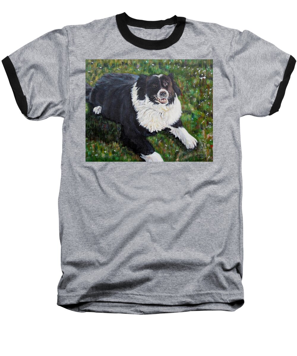 Dog Baseball T-Shirt featuring the painting Blackie by Marilyn McNish