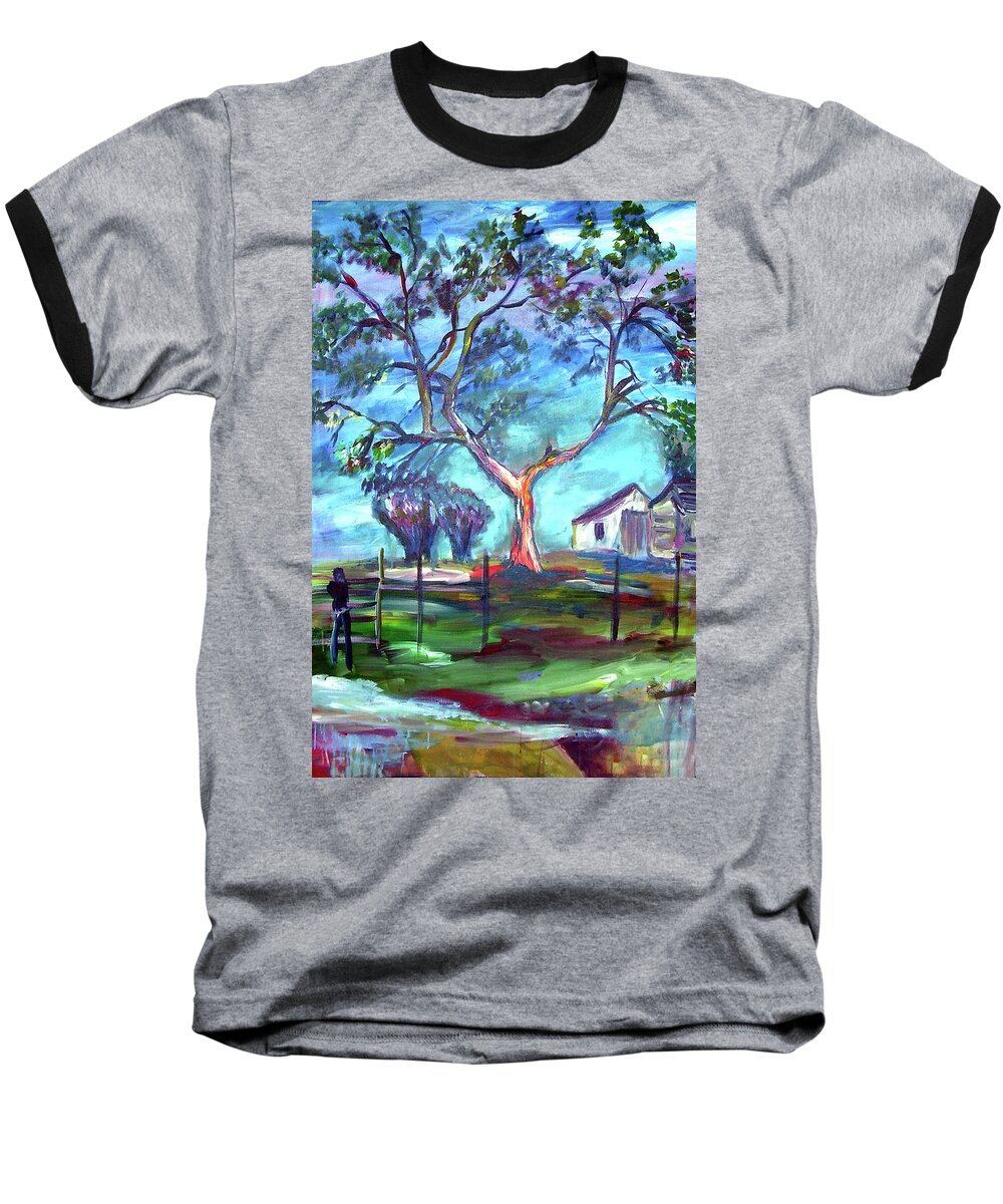 Blanco Baseball T-Shirt featuring the painting Blanco Texas Ranch House by Frank Botello