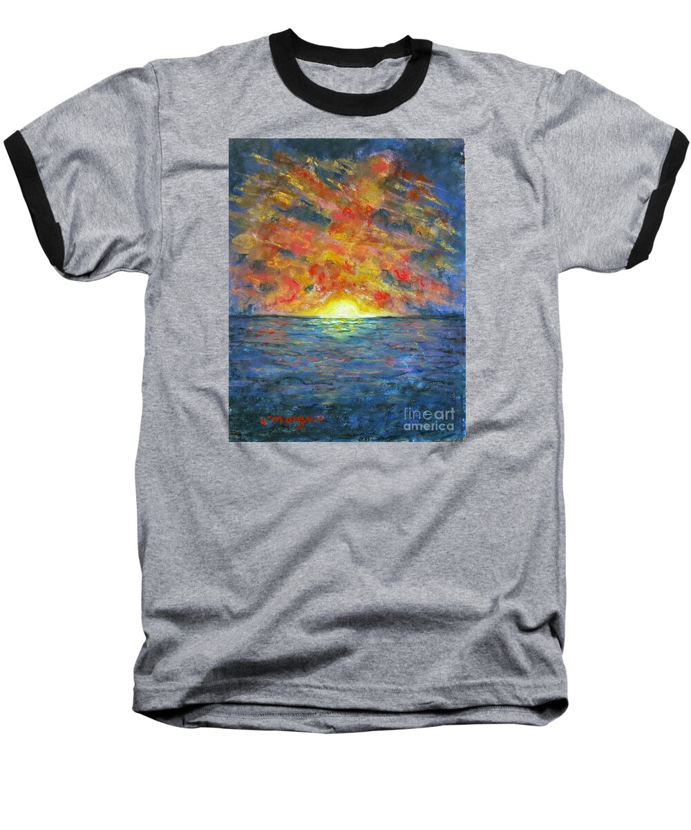 Sunset Baseball T-Shirt featuring the painting Blazing Glory by Laurie Morgan