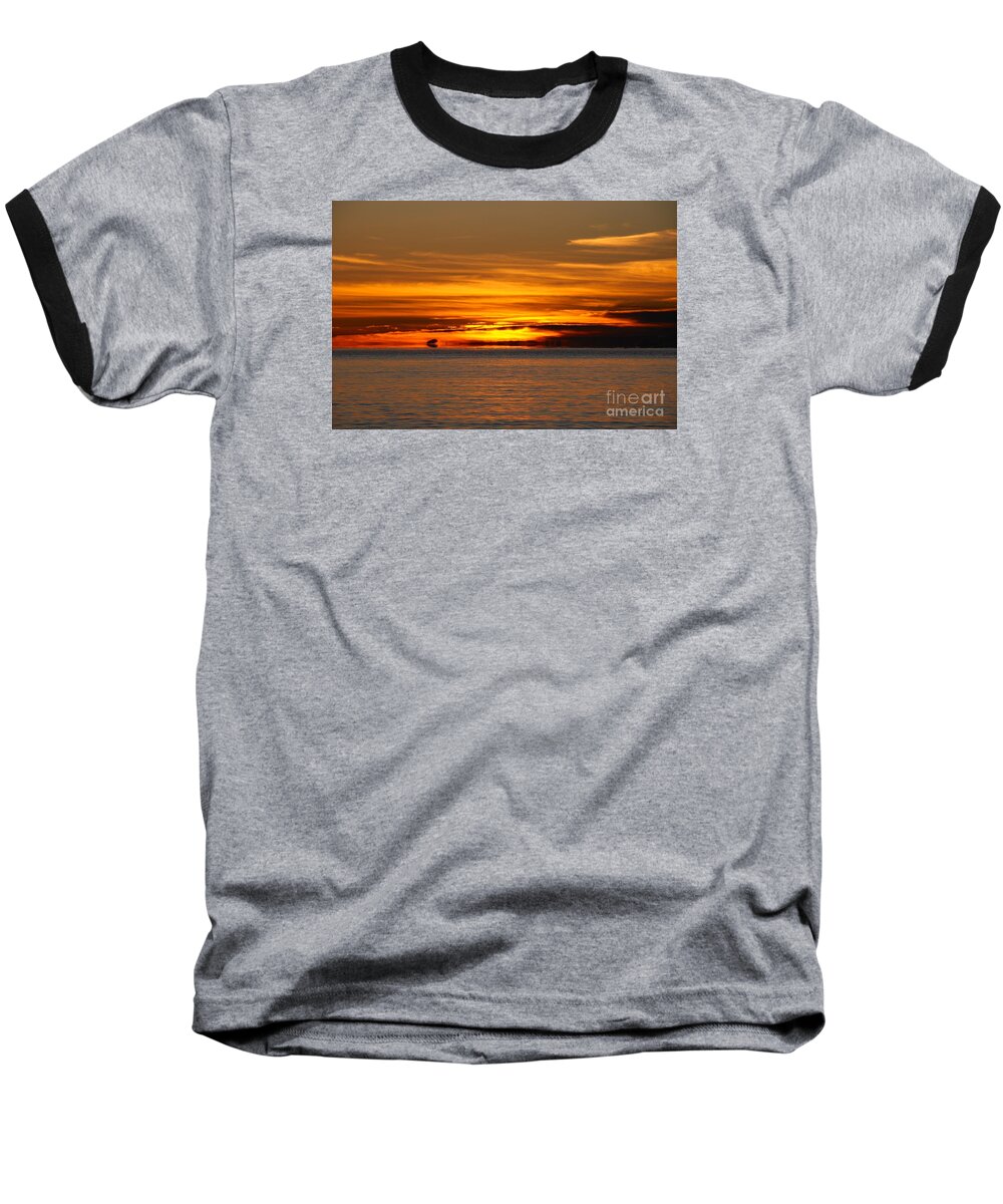 Lake Superior Baseball T-Shirt featuring the photograph Blazing Superior Sunrise by Sandra Updyke