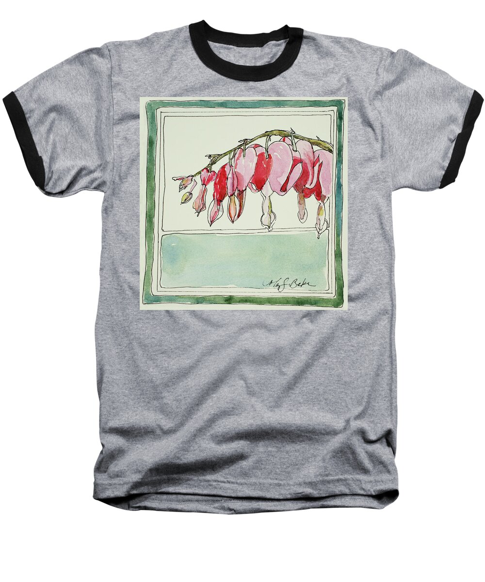 Watercolor Baseball T-Shirt featuring the painting Bleeding Hearts II by Mary Benke