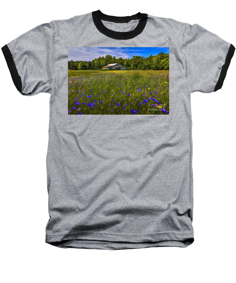 Barns Baseball T-Shirt featuring the photograph Blooming Country Meadow by Marvin Spates