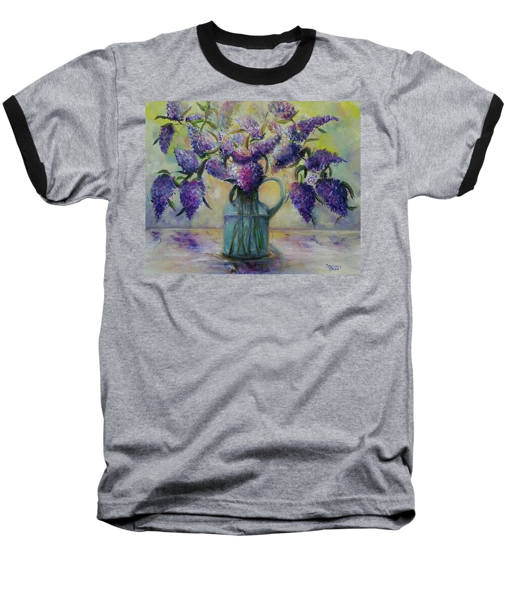 Blossoming Baseball T-Shirt featuring the painting Blossoming Purple Lilacs I by Bernadette Krupa