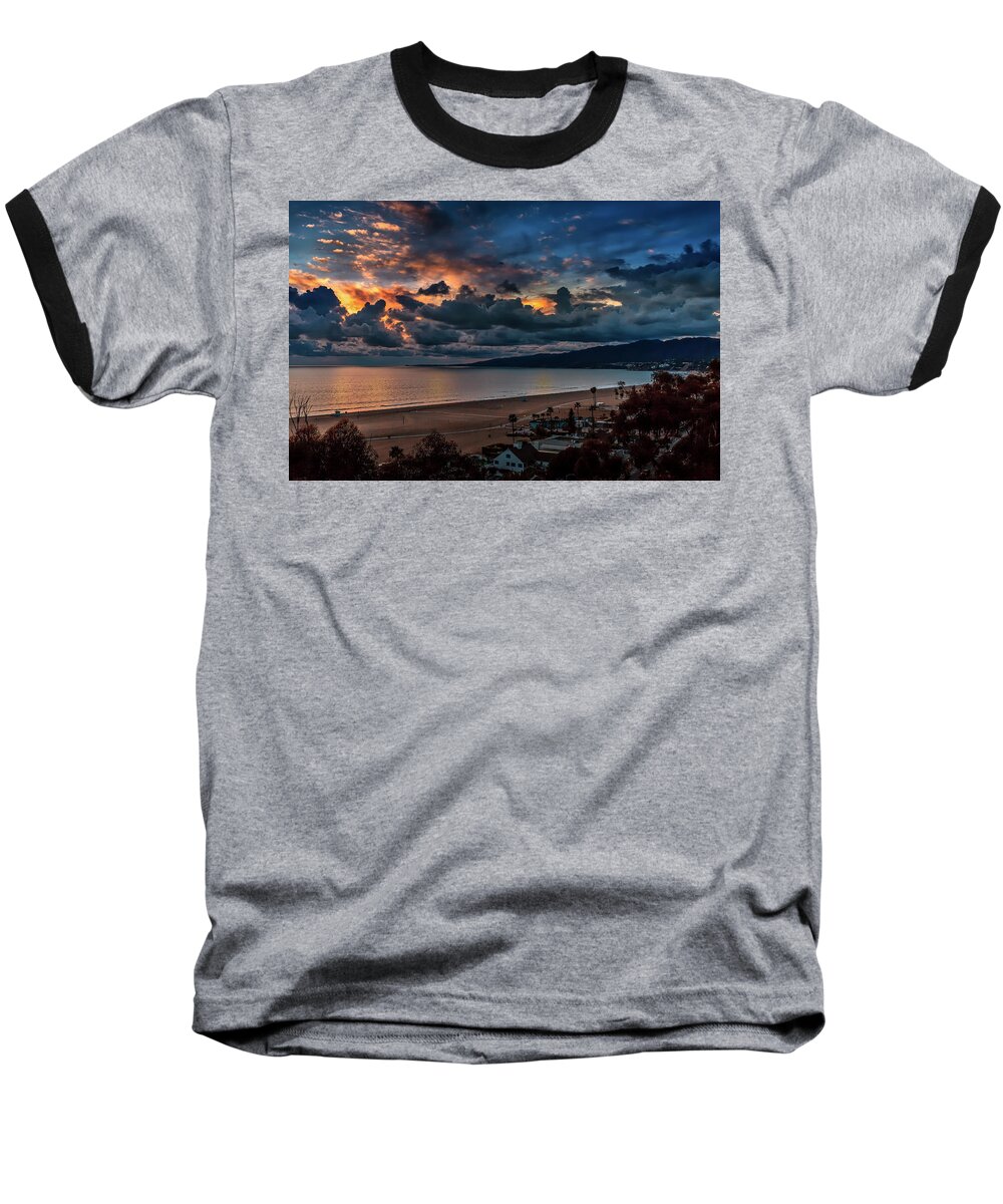 Sunset Santa Monica Bay Baseball T-Shirt featuring the photograph Blue and Gold by Gene Parks