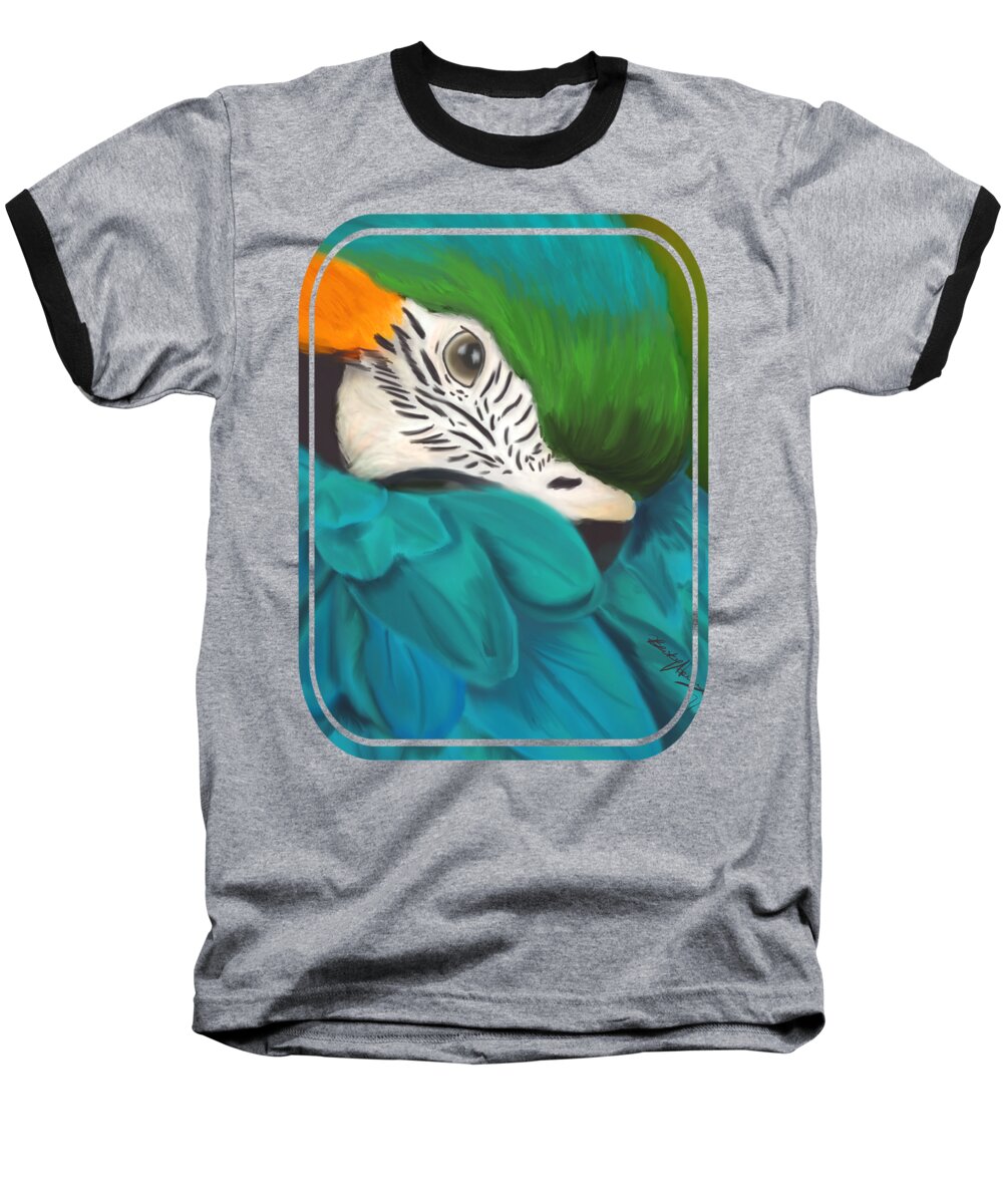Parrot Baseball T-Shirt featuring the painting Blue and Gold Macaw by Becky Herrera