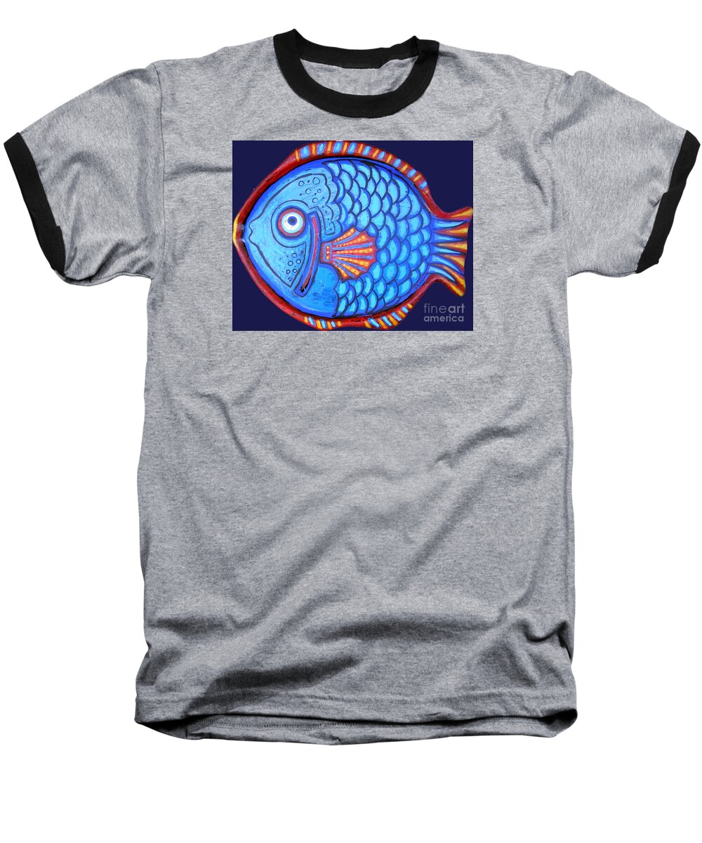 Fish Baseball T-Shirt featuring the painting Blue and Red Fish by Genevieve Esson