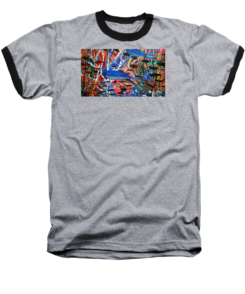 Fish Baseball T-Shirt featuring the painting Blue Blue by James and Donna Daugherty