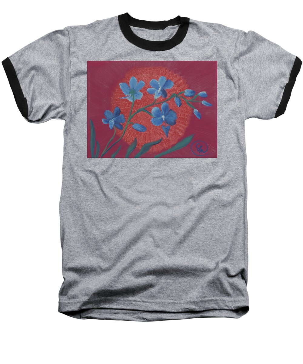 Fine Art Baseball T-Shirt featuring the painting Blue Flower on Magenta by Stephen Daddona