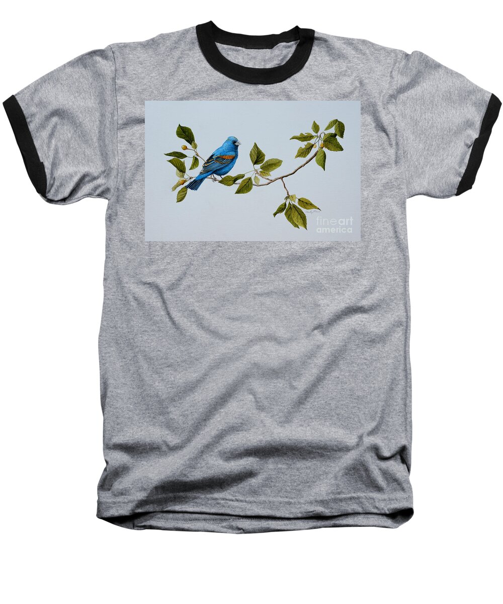  Baseball T-Shirt featuring the painting Blue Grosbeak by Charles Owens