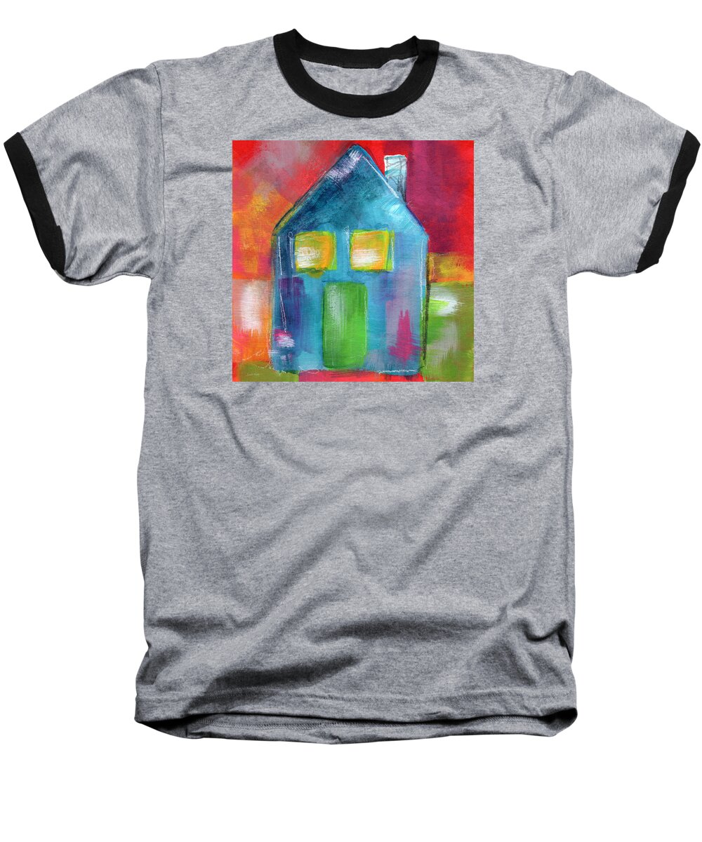 House Baseball T-Shirt featuring the painting Blue House- Art by Linda Woods by Linda Woods