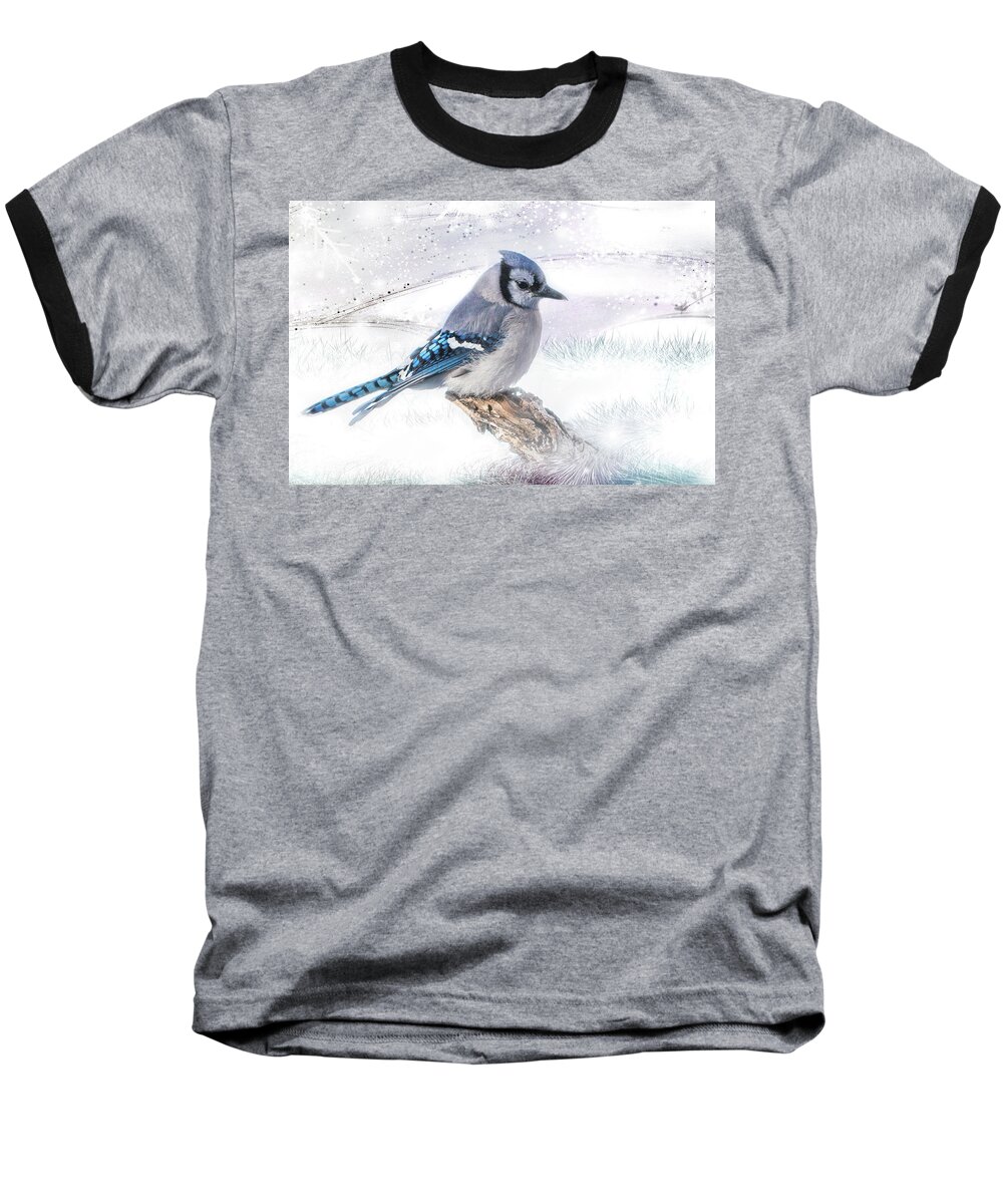 Blue Baseball T-Shirt featuring the photograph Blue Jay Snow by Patti Deters