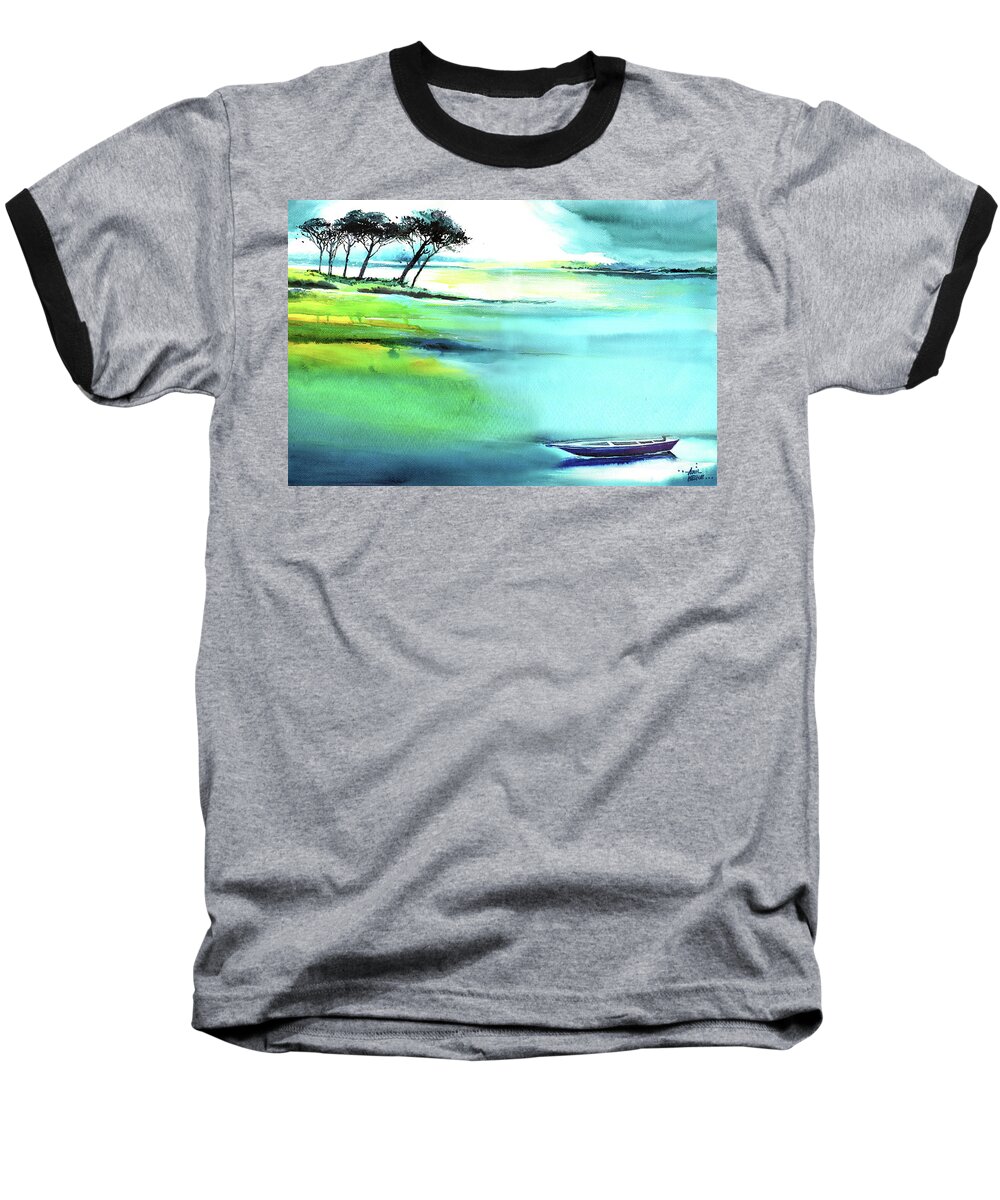 Nature Baseball T-Shirt featuring the painting Blue Lagoon by Anil Nene