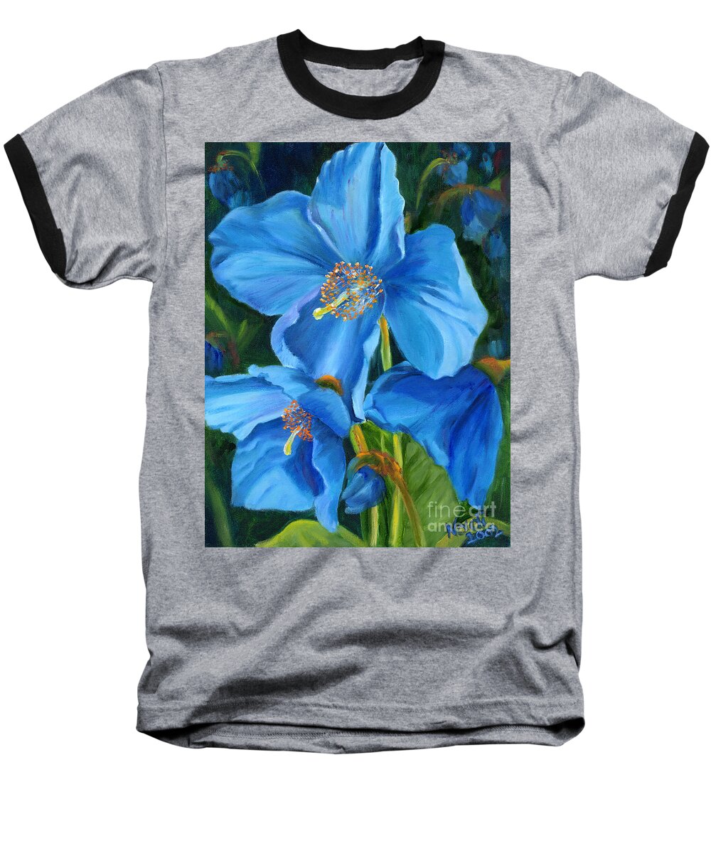 Blue Poppy Baseball T-Shirt featuring the painting Blue Poppy by Renate Wesley