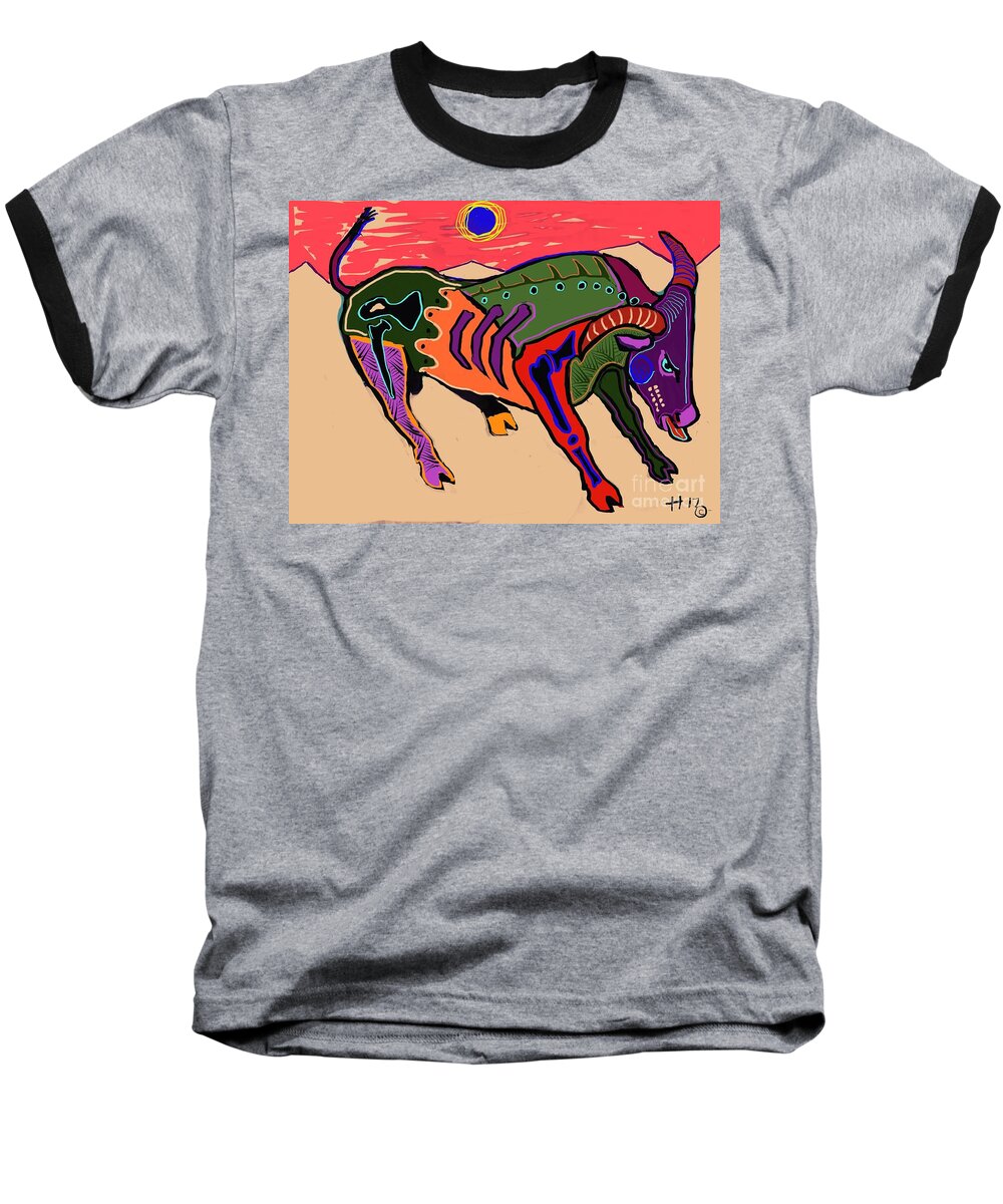  Baseball T-Shirt featuring the digital art Blue sun and bull by Hans Magden