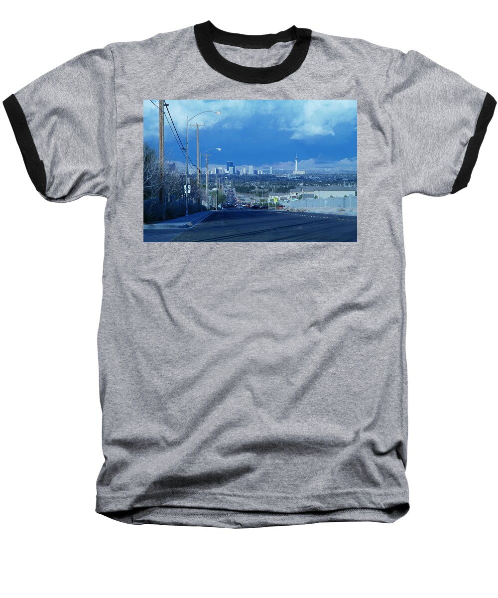  Baseball T-Shirt featuring the photograph Blue Vegas by Carl Wilkerson