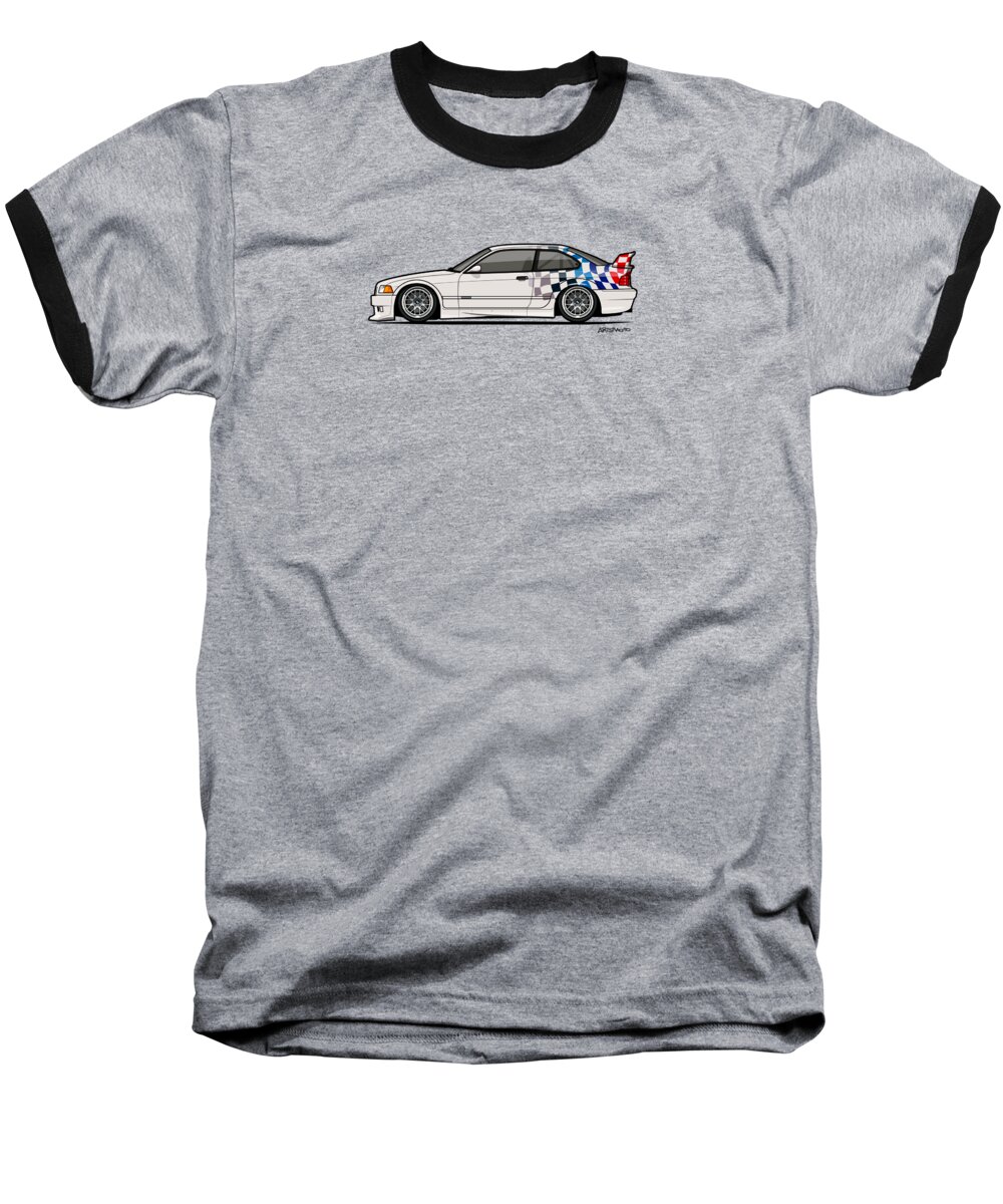 Car Baseball T-Shirt featuring the digital art BMW 3 Series E36 M3 GTR Coupe Touring Car by Tom Mayer II Monkey Crisis On Mars
