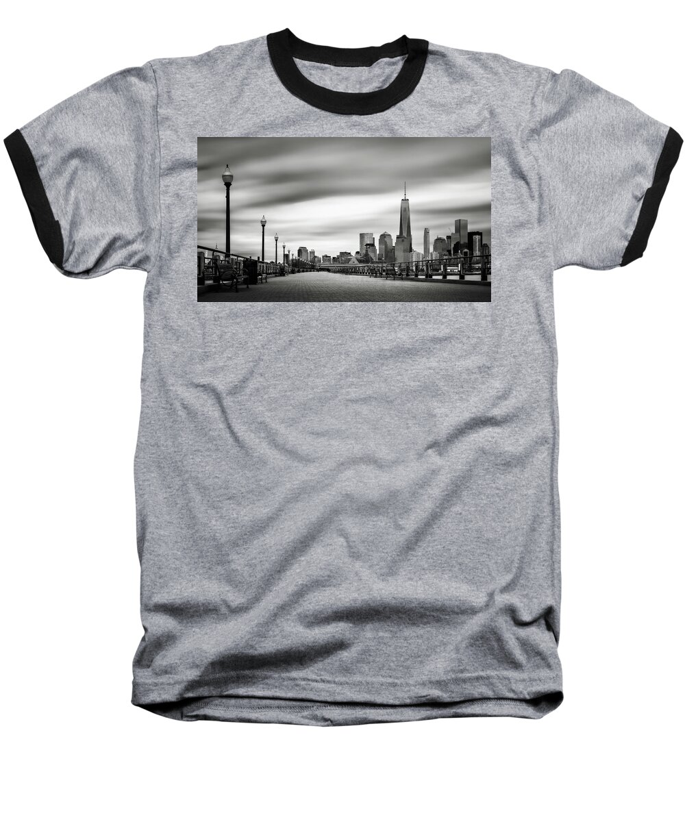 City Baseball T-Shirt featuring the photograph Boardwalk into the city by Eduard Moldoveanu