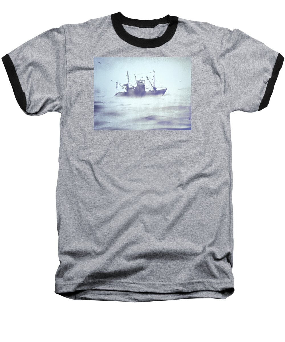 The Little Prince Baseball T-Shirt featuring the painting Boat in the Foggy Sea by Elena Vedernikova