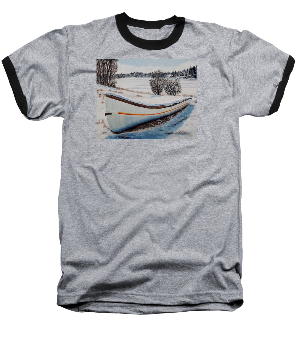 Boat Baseball T-Shirt featuring the painting Boat under snow by Marilyn McNish