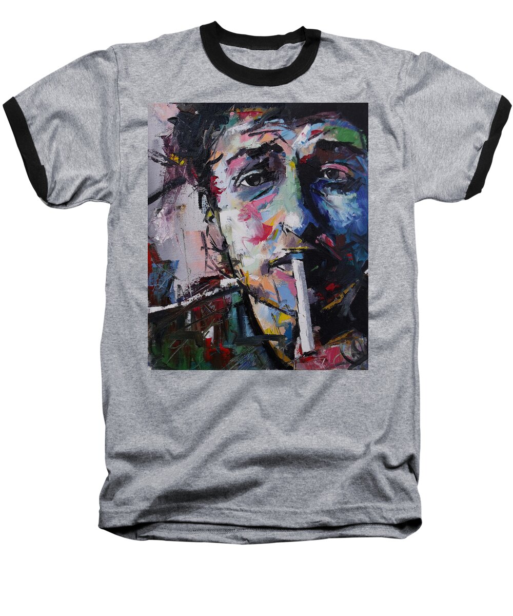 Bob Dylan Baseball T-Shirt featuring the painting Bob Dylan by Richard Day