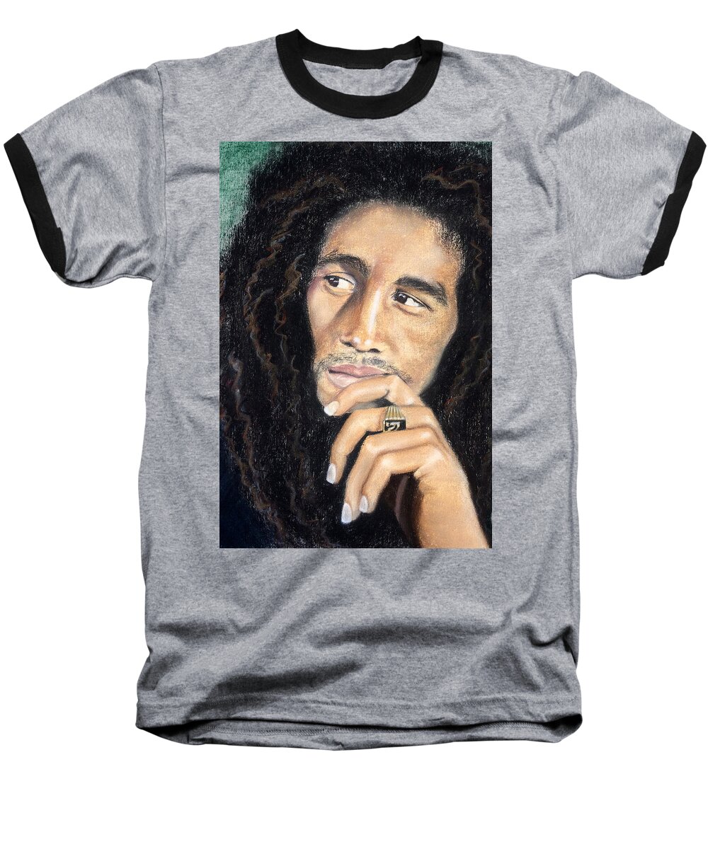 Bob Marley Baseball T-Shirt featuring the drawing Bob Marley by Ashley Kujan