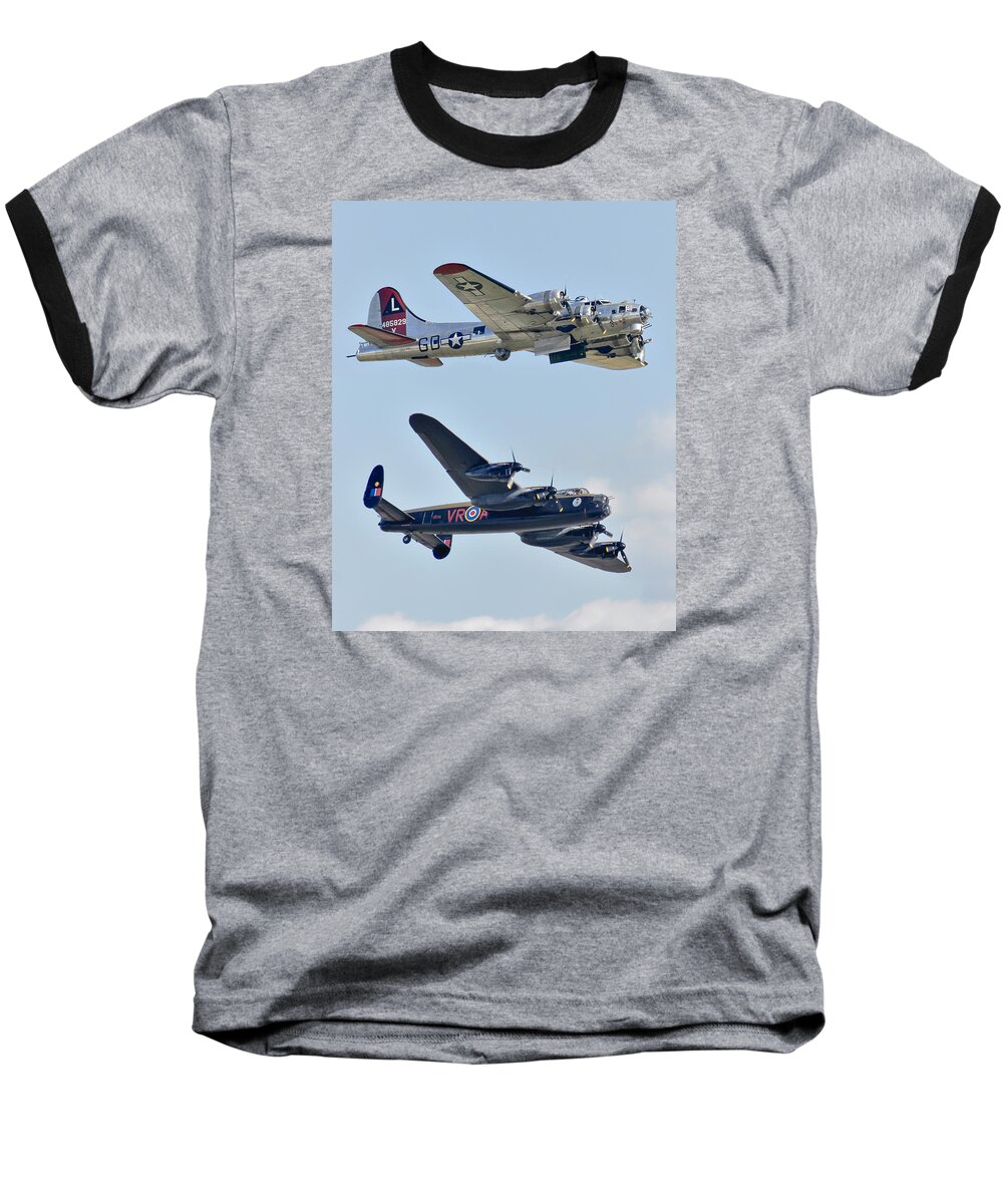 Wwii Heavy Bombers Baseball T-Shirt featuring the photograph Boeing B-17G Flying Fortress and Avro Lancaster by Alan Toepfer