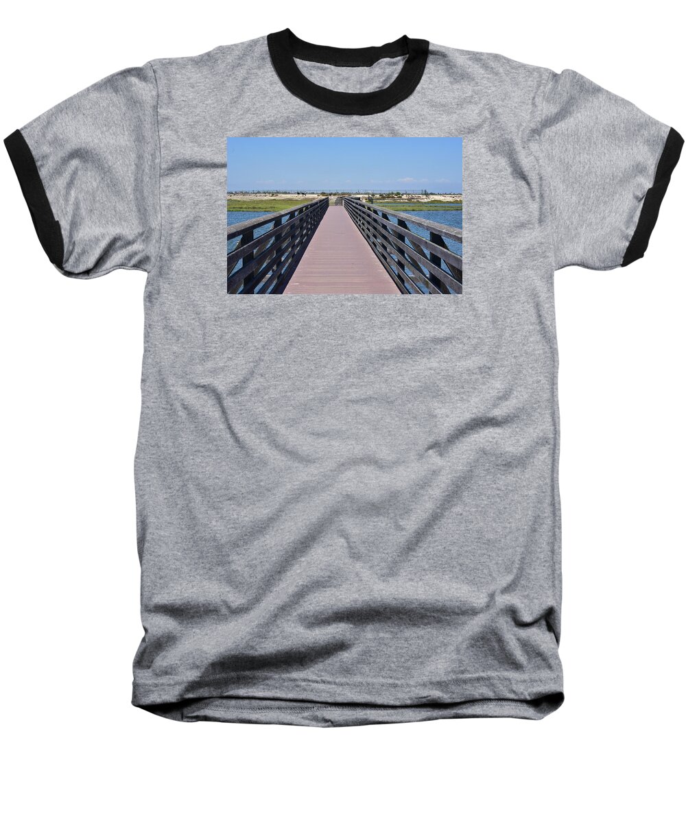 Linda Brody Baseball T-Shirt featuring the photograph Bolsa Chica Wetlands Viewing Pier by Linda Brody