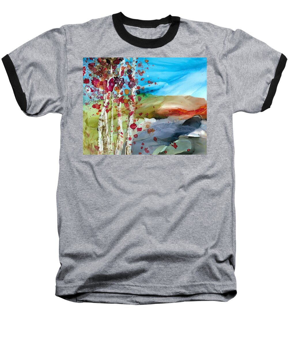 Colorful Baseball T-Shirt featuring the painting Bonnys Birch by Bonny Butler