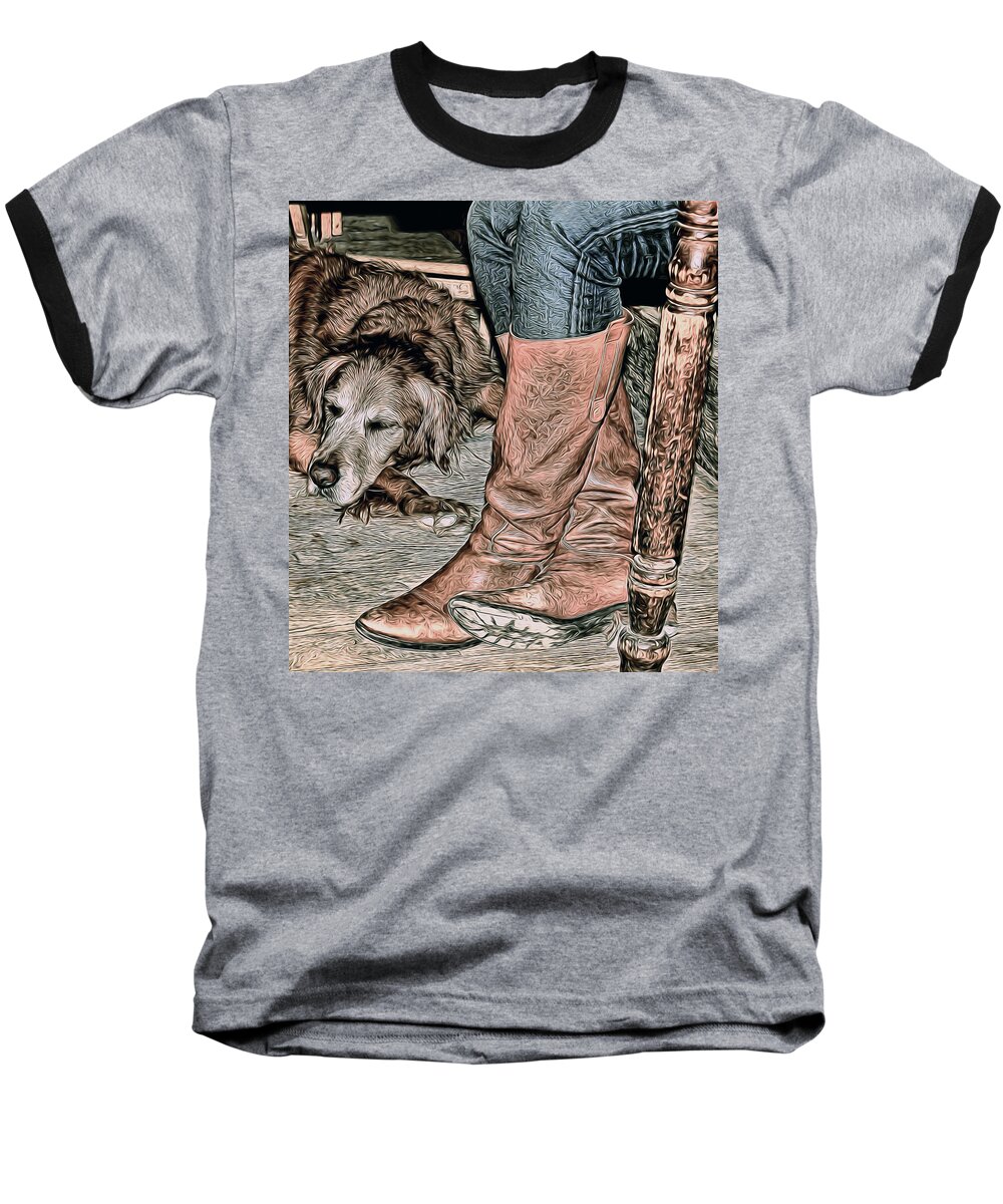 Dog Baseball T-Shirt featuring the photograph Boots and Buddy Muted Tones by Judy Vincent
