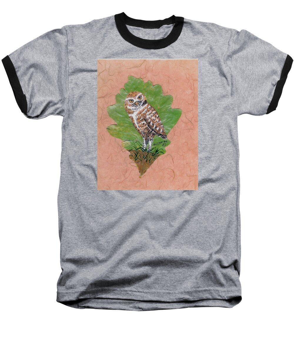 Bird Baseball T-Shirt featuring the painting Borrowing Owl by Ralph Root