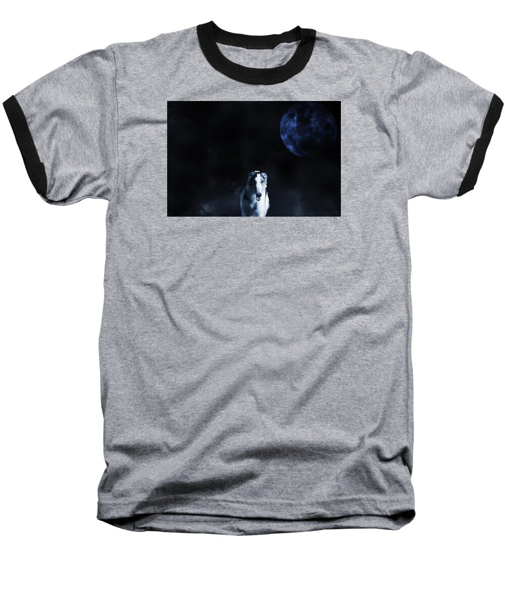 Borzoi Baseball T-Shirt featuring the photograph Borzoi wolf-hound, hunting under a full moon by Christian Lagereek