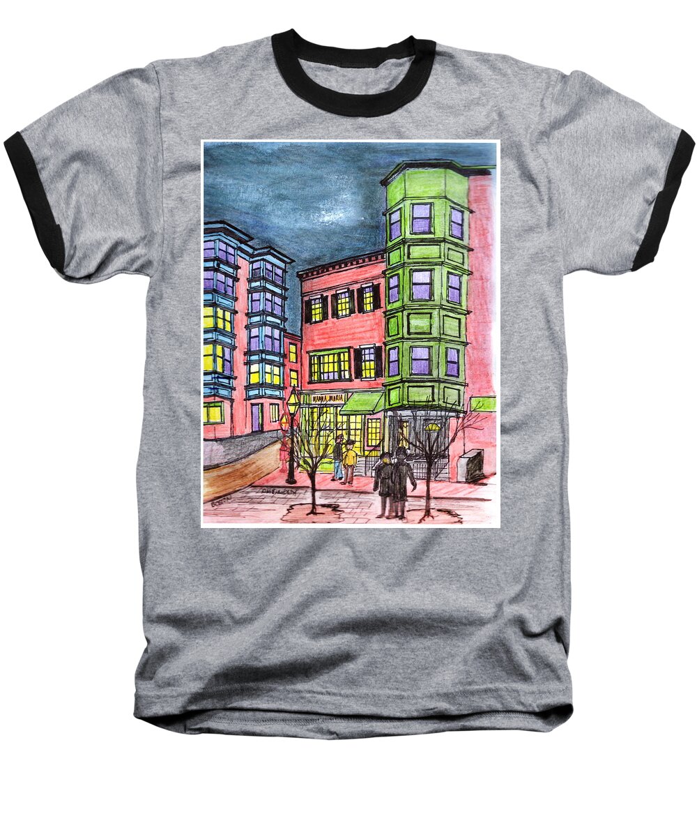Drawings By Paul Meinerth Baseball T-Shirt featuring the drawing Boston Northend by Paul Meinerth