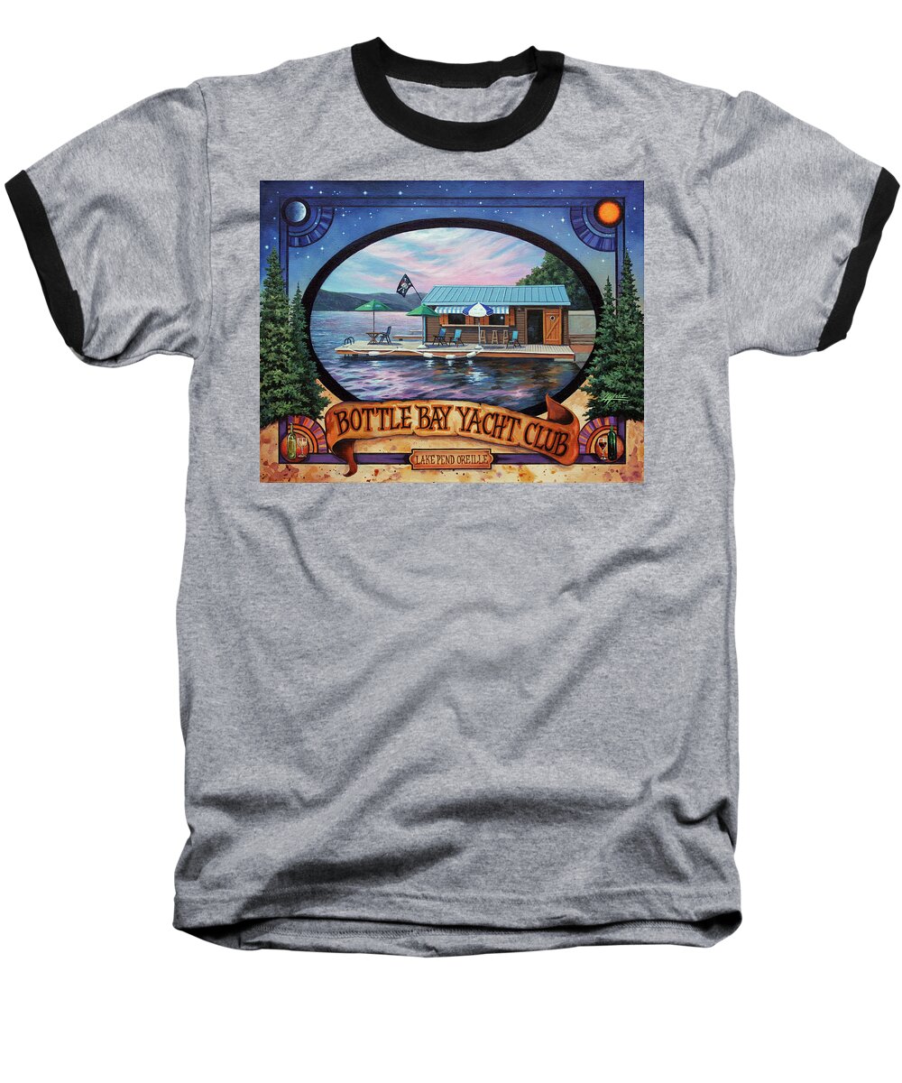 Lake Baseball T-Shirt featuring the painting Bottle Bay Yacht Club by Lucy West