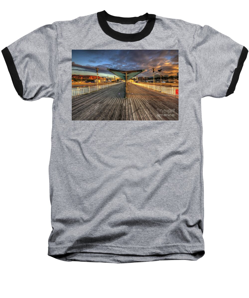 Hdr Baseball T-Shirt featuring the photograph Bournemouth Pier Sunrise 2.0 by Yhun Suarez