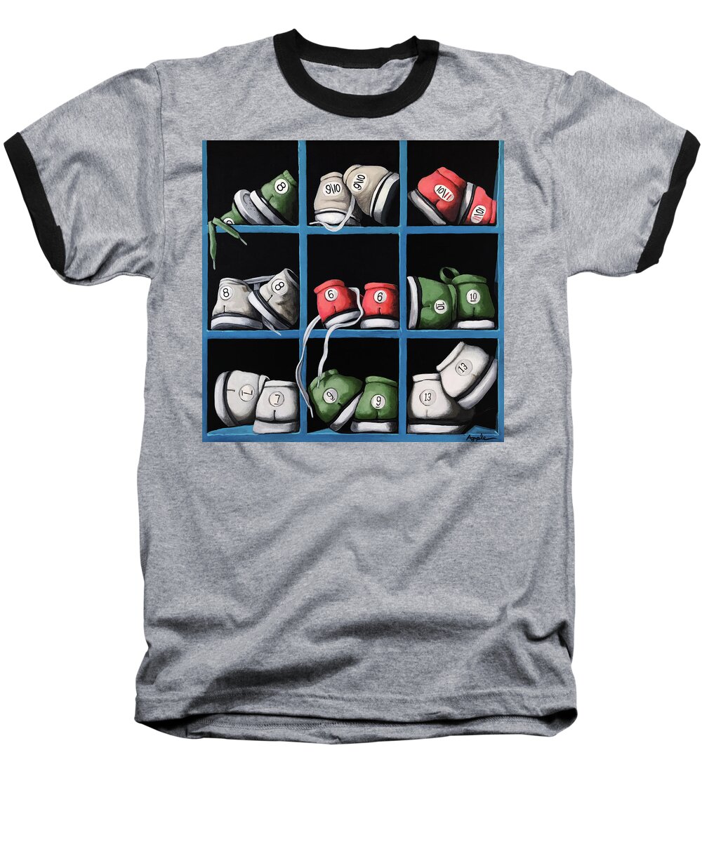 Bowling Shoes Baseball T-Shirt featuring the painting Bowling by Linda Apple