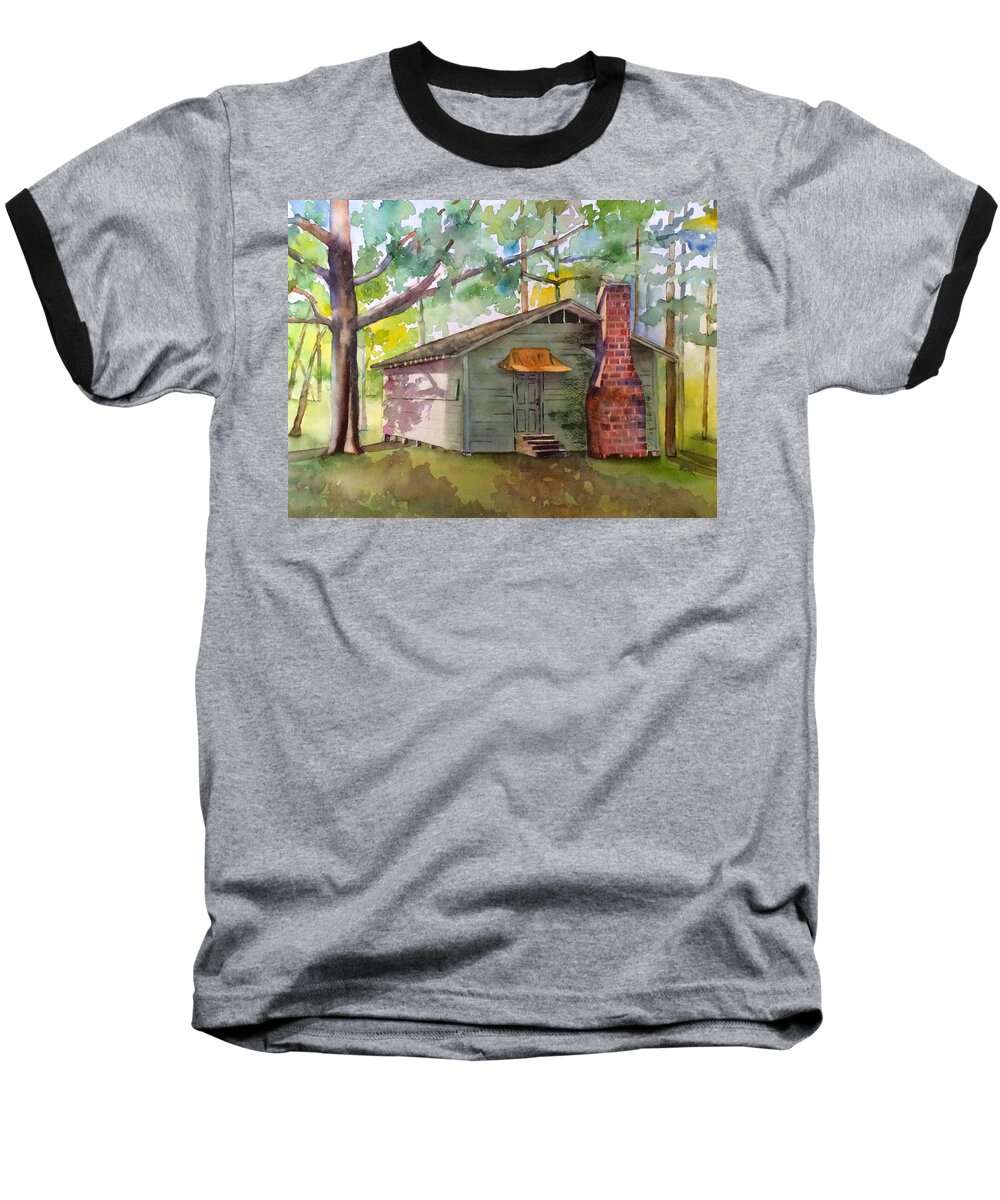 Boy Scout Baseball T-Shirt featuring the painting Boy Scout Hut by Beth Fontenot