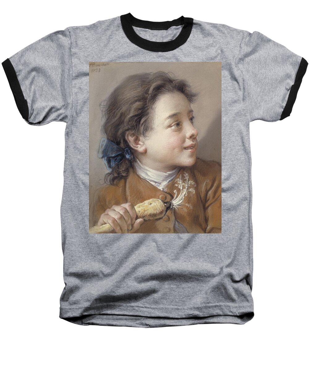 Boucher Baseball T-Shirt featuring the pastel Boy with a Carrot, 1738 by Francois Boucher